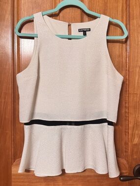 Express Cream Shimmer Peplum Tank Top Black Mesh Waist Size M